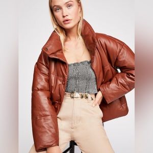 NWOT Free People Leather Puffer Jacket